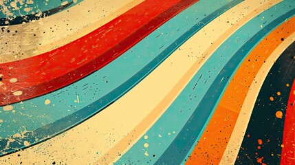 Poster - Colorful Retro Abstract Background With Stripes and Curves in Vintage Grunge Style