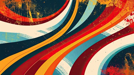 Poster - Colorful Retro Grunge Background Featuring Stylish Curves and Stripes Perfect for Vintage Wallpaper Design