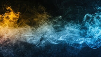 Poster - Dynamic Visualization of Abstract Yellow and Blue Smoke Flowing Against a Black Background