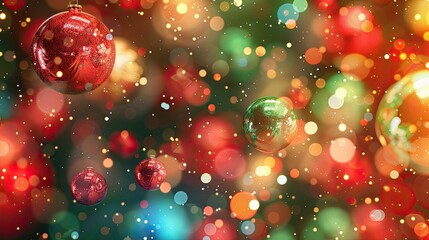 Aufkleber - Festive Christmas Ornaments and Colorful Bokeh Lights Against a Solid Background