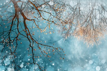 Poster - Winter Abstract Background Featuring Frosted Branches and Glimmering Ice Details in a Tranquil Setting