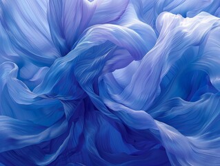 Leinwandbilder - Soft, translucent fabric in shades of blue and purple creates a mesmerizing abstract pattern of swirling, flowing lines and folds.