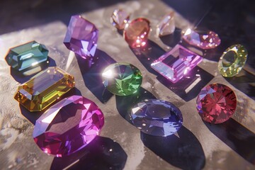 Poster - a collection of crystals and other gems, collection of gemstones with different cuts and colors
