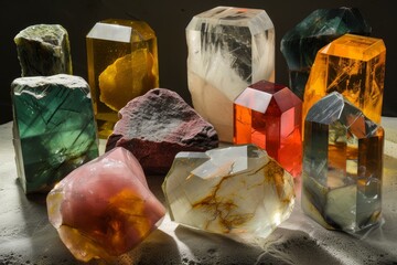 Poster - a collection of crystals and other gems, collection of gemstones with different cuts and colors