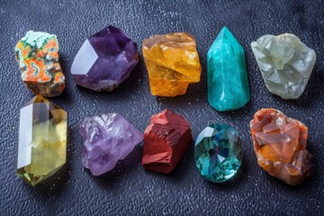 Poster - a collection of crystals and other gems, collection of gemstones with different cuts and colors