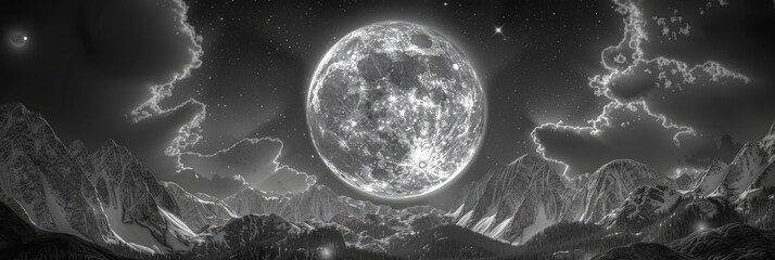 Poster - High resolution monochromatic black and white full moon