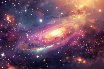 Fototapete - a spiral galaxy with stars and a black hole, galaxy with spiral arms and brightly glowing stars creating a beautiful 3D effect