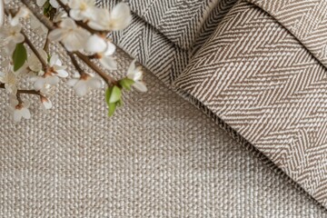 Poster - a close up of a piece of cloth with flowers, Herringbone patterns in neutral tones, adding subtle texture to any surface