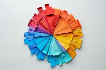 Poster - a wall with a bunch of colorful paper pies, Pie charts breaking down data into percentages for easy visualization