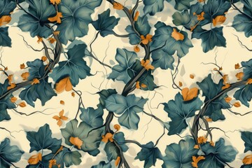 Poster - a painting of a vine with leaves, seamless pattern of intertwined vines and leaves