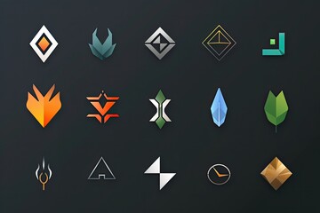 Poster - a collection of different colored shapes on a white background, a computer screen with a bunch of different items on it, Sleek and modern company logos representing various businesses and industries