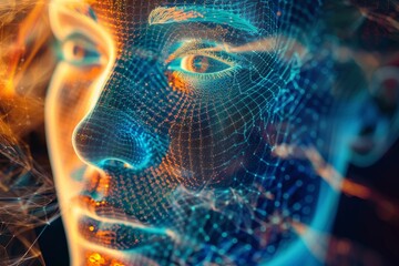 Leinwandbilder - a person touching a screen with the words,'the future of artificial technology ', biometric authentication system securing access