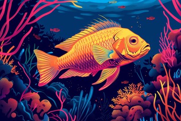 Wall Mural - vibrant illustration of a tropical fish swimming through a coral reef