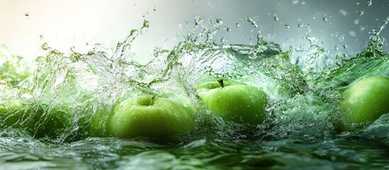 Green Apples Splashing in Water