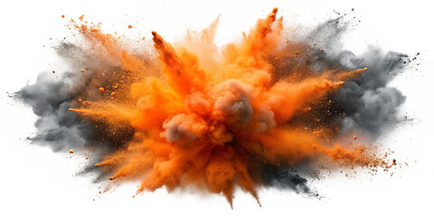 Generative ai. An explosion of vibrant orange and fiery hues, abstract energy burst, swirling colors merging with smoky textures and clouds, dynamic brushstrokes creating a sense of explosive motion