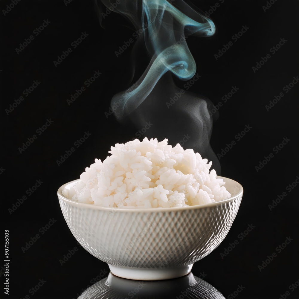 Steamed rice in bowl freshly cooked and ready to serve, simplicity and ...