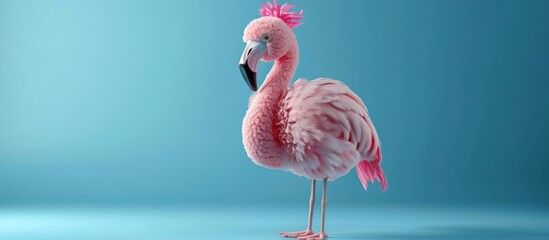 Sticker - Pink Flamingo Standing on a Blue Background