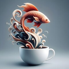 Wall Mural -  Goldfish in a Coffee Cup.
