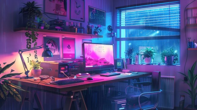 Rainy Night in a Gamer's Room