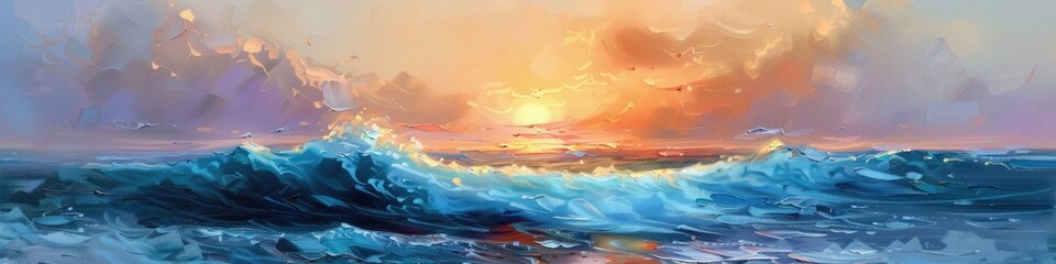 Sticker - Stunning Sunset Over the Ocean Enchanting Sunset Above the Sea Waves at Daybreak Soft Pastel Hues Live Scene