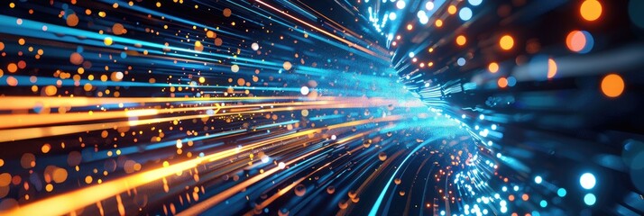 Poster - Professional Technology Background with Dynamic Blue Light Streaks and 3D Effect