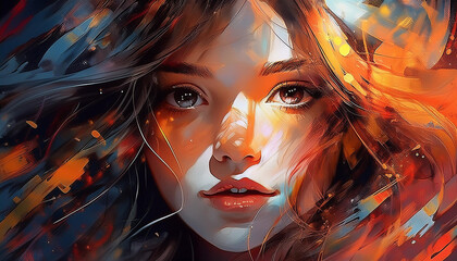 Wall Mural - Portrait of a girl colorful digital art generated with AI