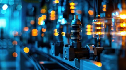 Wall Mural - A factory scene with many lights and machinery