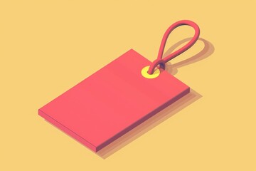 Aufkleber - A single red tag hangs from a string on a bright yellow background