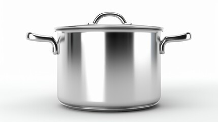 Wall Mural - A silver pot with a lid sits on a white background