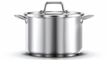 Wall Mural - A silver pot with a lid sits on a white background