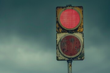 Poster - A traffic light with a red light on it