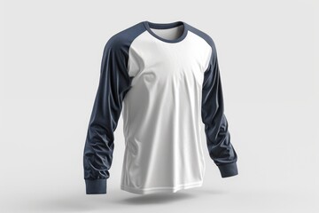 Poster - A person wearing a white and blue long sleeved shirt on a gray background