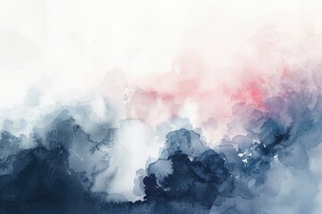 Poster - A watercolor painting of a red and blue sky with soft clouds
