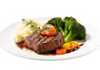 © Minimal Blue - Delicious Grilled Steak With Vegetables And Mashed Potatoes