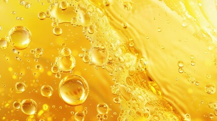 Aufkleber - A close-up view of a yellow liquid filled with bubbles, suitable for use in illustrations and designs where a chemical or scientific concept is being represented