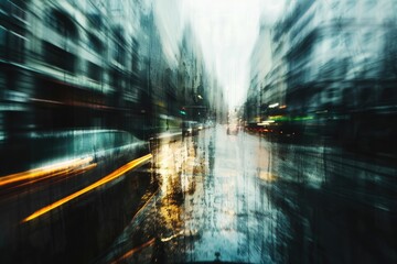 Poster - A blurry photo of a city street at night with cars and people passing by