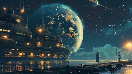 Wall Mural - abstract flight in space hyper jump 3d