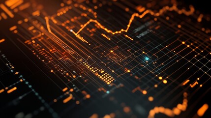 Aufkleber - Digital graphs, charts, and data streams in a modern interface. The background features a subtle grid pattern, symbolizing data analysis and insights