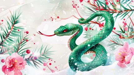 Wall Mural - Snake symbol of 2025. Merry Christmas and Happy New Year concept. Selective focus background and copy space