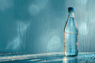 Poster - A single water bottle sits on a table, awaiting use