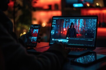 Aufkleber - A person sitting in front of a laptop computer, focused on their work