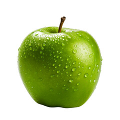 Wall Mural - Green Apple With Water Droplets On Transparent Background