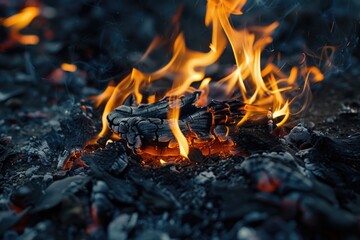 Poster - A burning flame within a pile of coal, ideal for use in scenes about industry, energy, or warmth