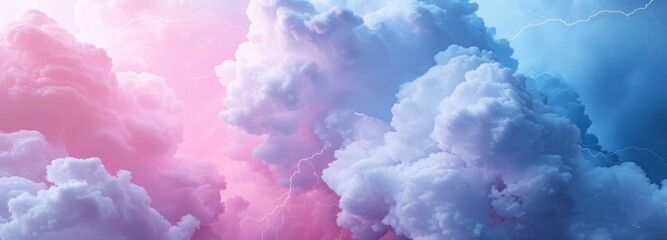 Pink and blue cloudscape with lightning bolts