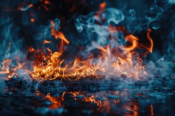 Poster - A close-up shot of a burning fire with smoke billowing out