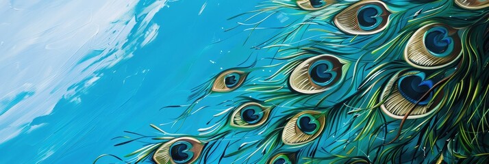 Poster - Peacock Feathers under the clear blue sky