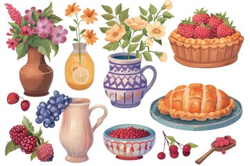 Poster - Assortment of dishes and drinks on a table