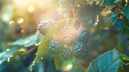 Wall Mural - Ripe Blackberries on Vine in Sunlight.