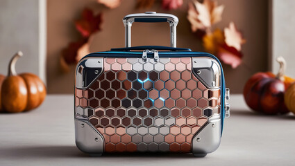 Wall Mural - modern sequin travel suitcase, autumn background