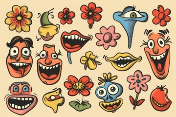 Poster - A collection of cartoon faces showing different emotions and expressions